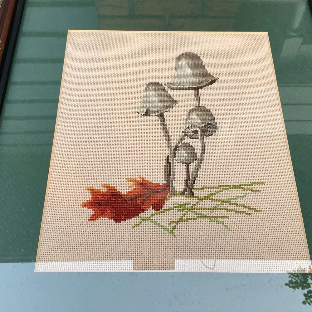 Handmade Needlepoint Mushrooms Framed Set of 3 Cottagecore Rustic Decor‎ Art - Picture 4 of 8